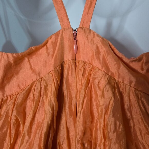 Y2K Vintage Style Silk Metallic Pink Coral Crinkle Halter Babydoll Mini Dress sz - Picture 9 of 12